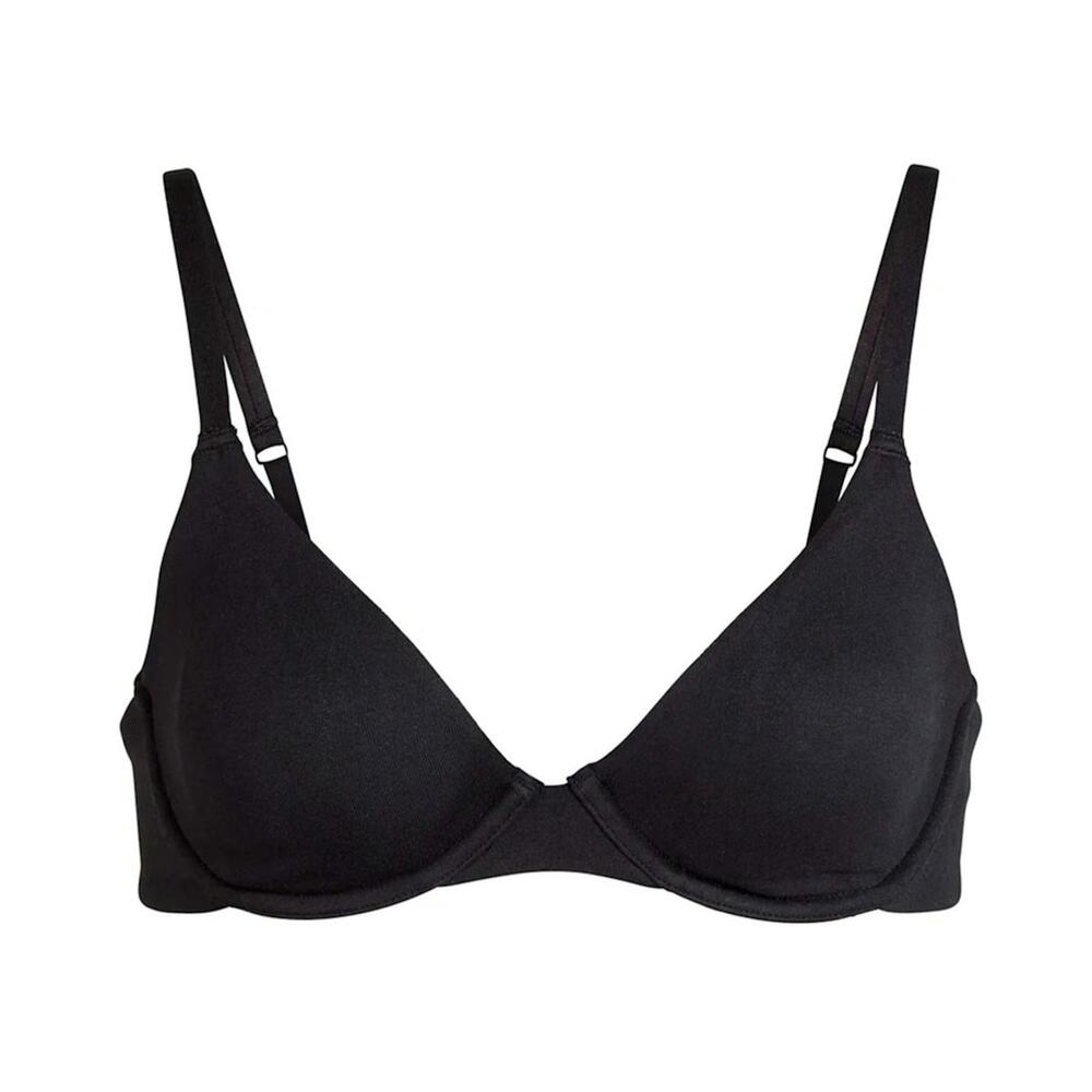 SKIMS Cotton Jersey T-Shirt Bra Soot Black Underwire BR-UWR-0637 44D NWT